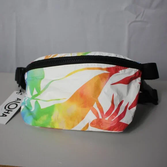 Aloha Collection Mini Hip Pack Rainbow Colored with Hawaiian Plant Print - Picture 2 of 6